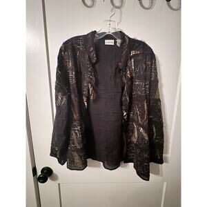 CHICO'S Wispy Silk Tattered UNIQUE Blazer Jacket Womens Sz 2 Large Animal Print